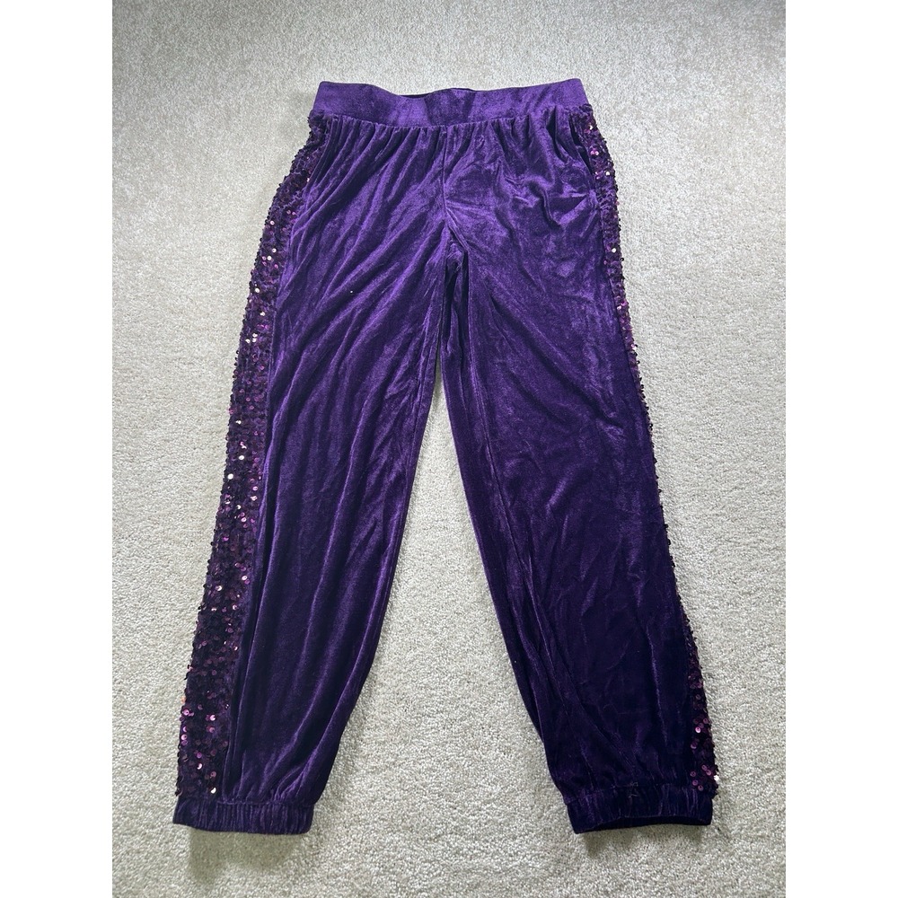 LOGO Lavish‎ by Lori Goldstein Regular Velvet & Sequin Joggers Womens S Purple
